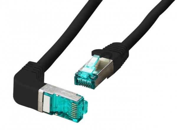 Patchkabel RJ45, CAT6A 500Mhz, 1.0m, schwarz; S-STP(S/FTP); LSZH, einseitig 90Grad gewinkelt,