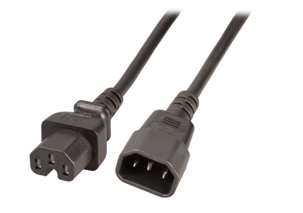 Netzkabel 230V Kaltgeräte IEC-C14(Stecker)/Warmgeräte IEC-C15(Buchse), 3m,