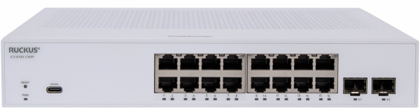 RUCKUS Networks switch full managed layer2 18 port • 16x 1 gbe poe+ • 2x 1g sfp • advanced layer 2 • poe budget 124 w • icx8100-c16p